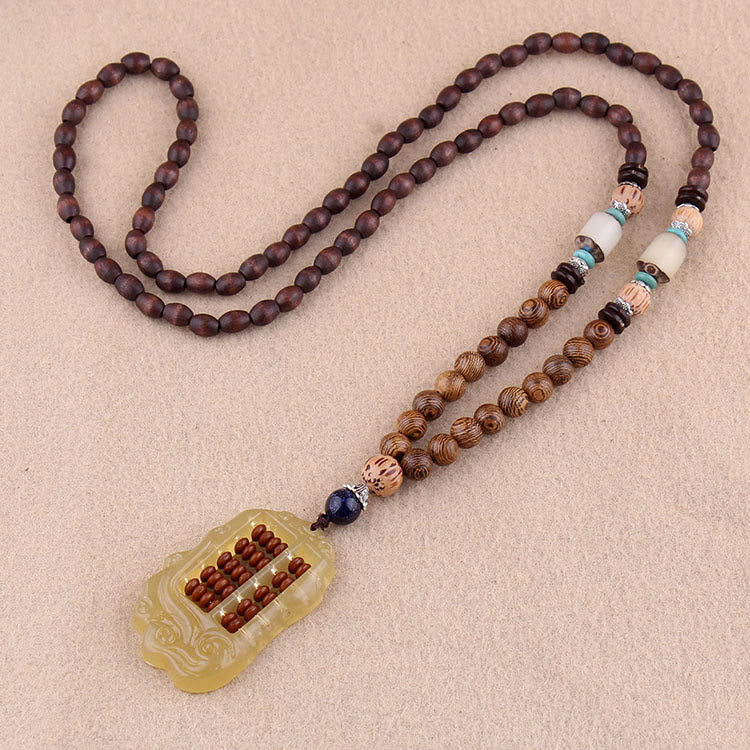 Wenge Wood & Agate Balance Necklace for Peace & Protection