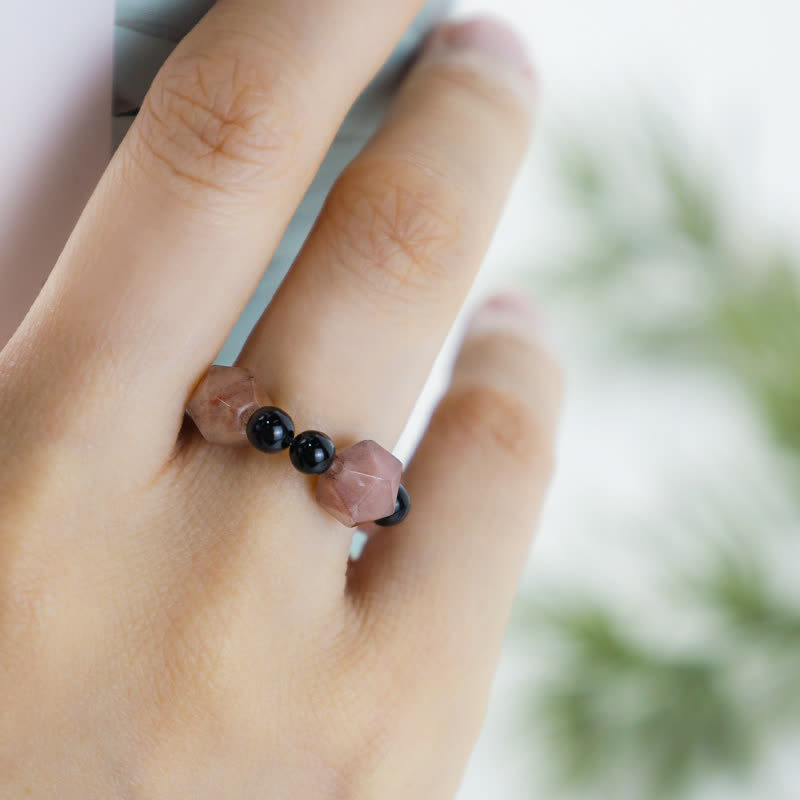 Adjustable Agate Yin Yang Symbol Balance Luck Ring