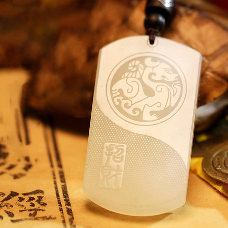 White Jade Luck Protection Necklace with PiXiu Yin Yang Symbol