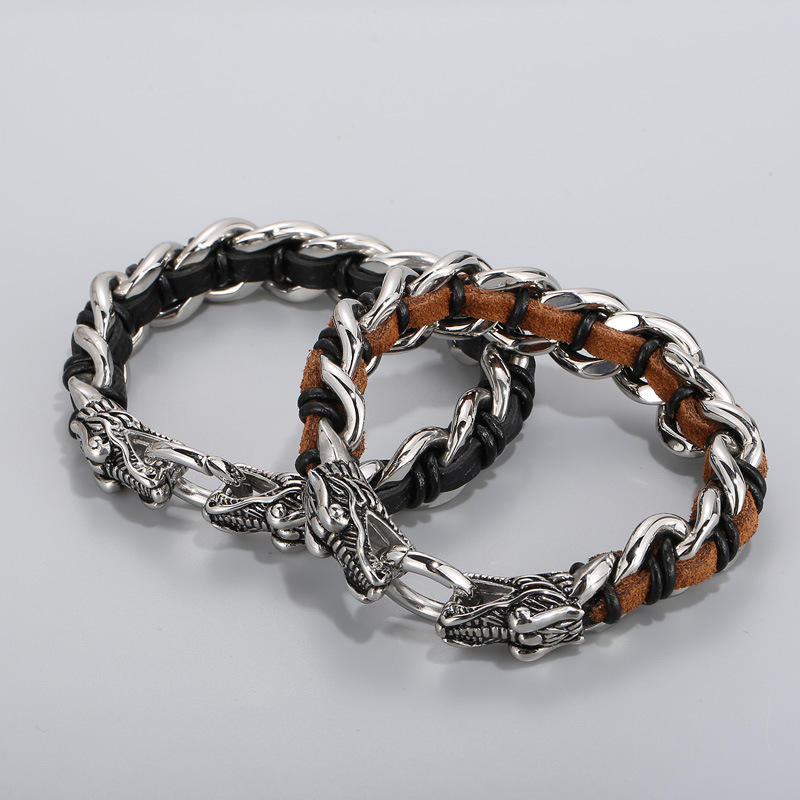 Dragon Leather Titanium Steel Protection Bracelet 21cm