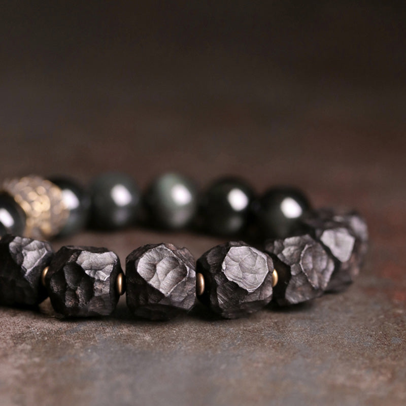 Black Obsidian Ebony Wood Strength Bracelet 17cm
