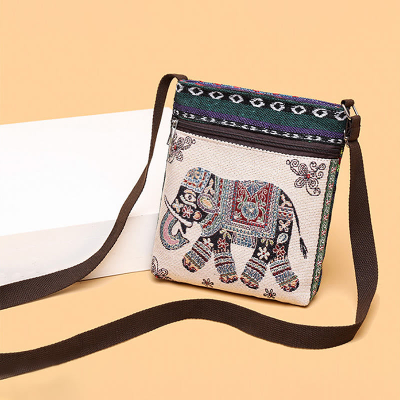 Elephant Butterfly Embroidered Spiritual Canvas Tote Bag