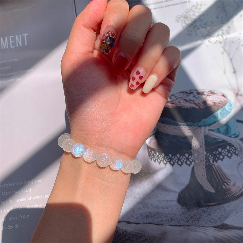 8mm Moonstone Bracelet Lotus Love for Calm & Healing
