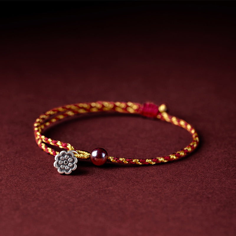Lotus Peace Charm Red Gold Rope Bracelet 14-16cm