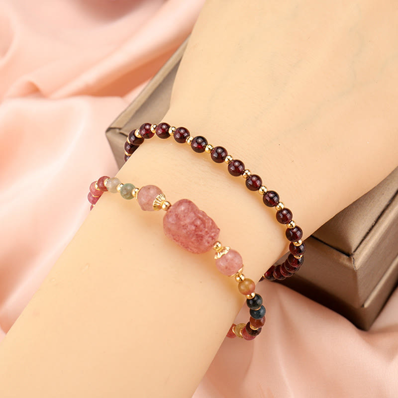 Tourmaline Garnet Pixiu 14-15cm Protection Bracelet
