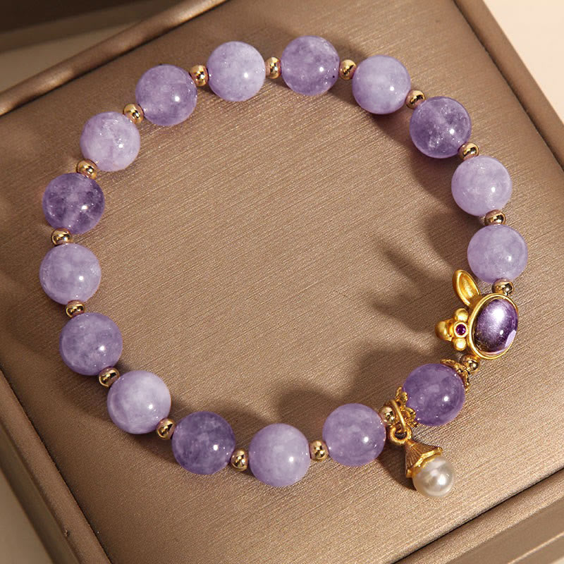 Purple Jade Happiness Bracelet with Rabbit Charm for Protection
