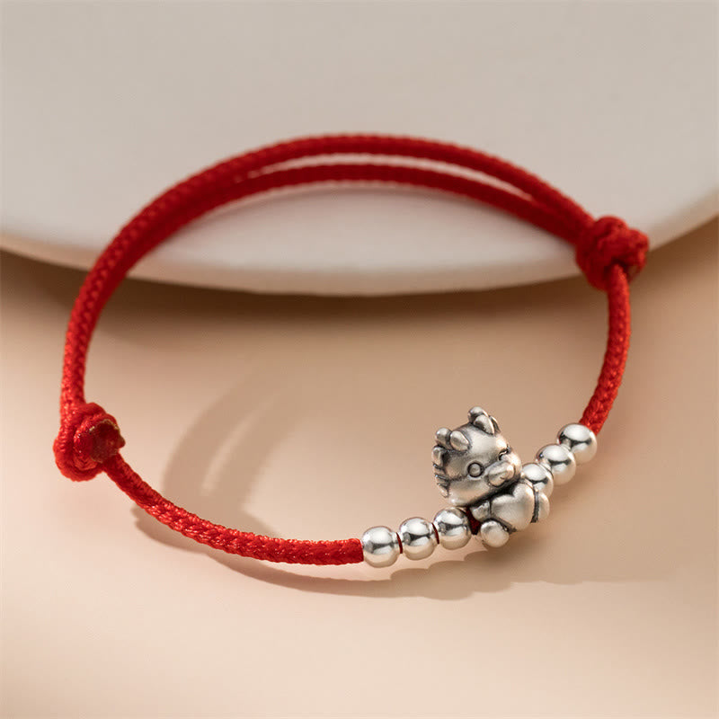 23cm Sterling Silver Dragon Luck Red String Bracelet