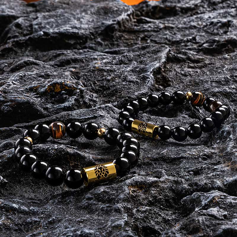 Black Onyx Tiger Eye Protection Bracelet with Lion Bead