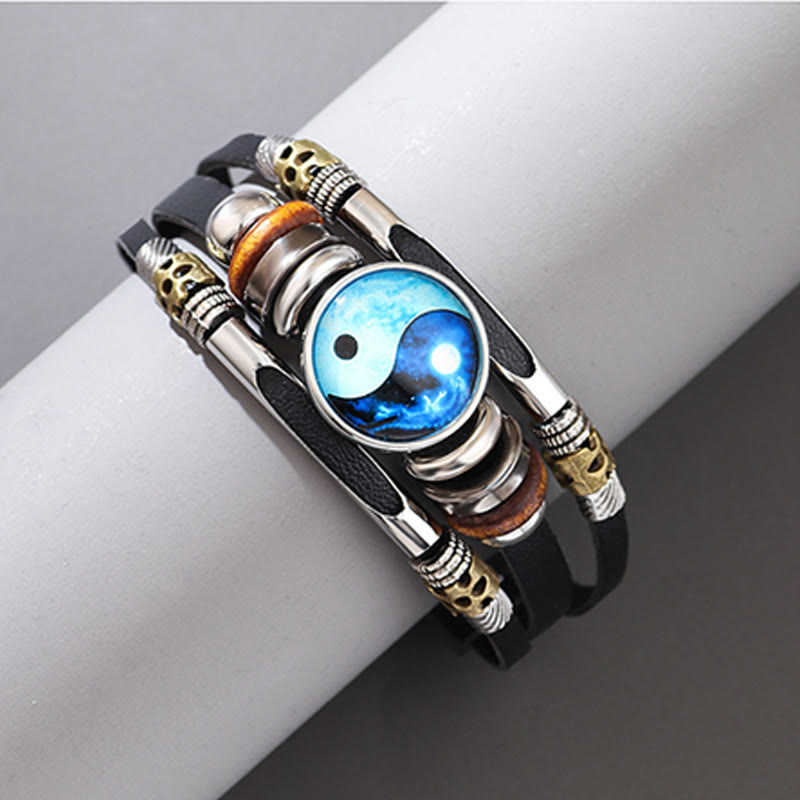 Unisex Yin Yang Leather Balance Bracelet 21.5cm