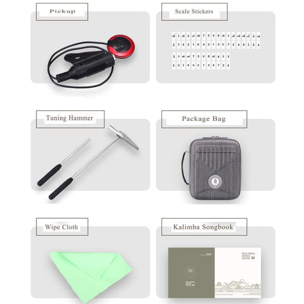 Collection of kalimba accessories for 24 Key Double Layer Walnut Kalimba B and C Tone Music