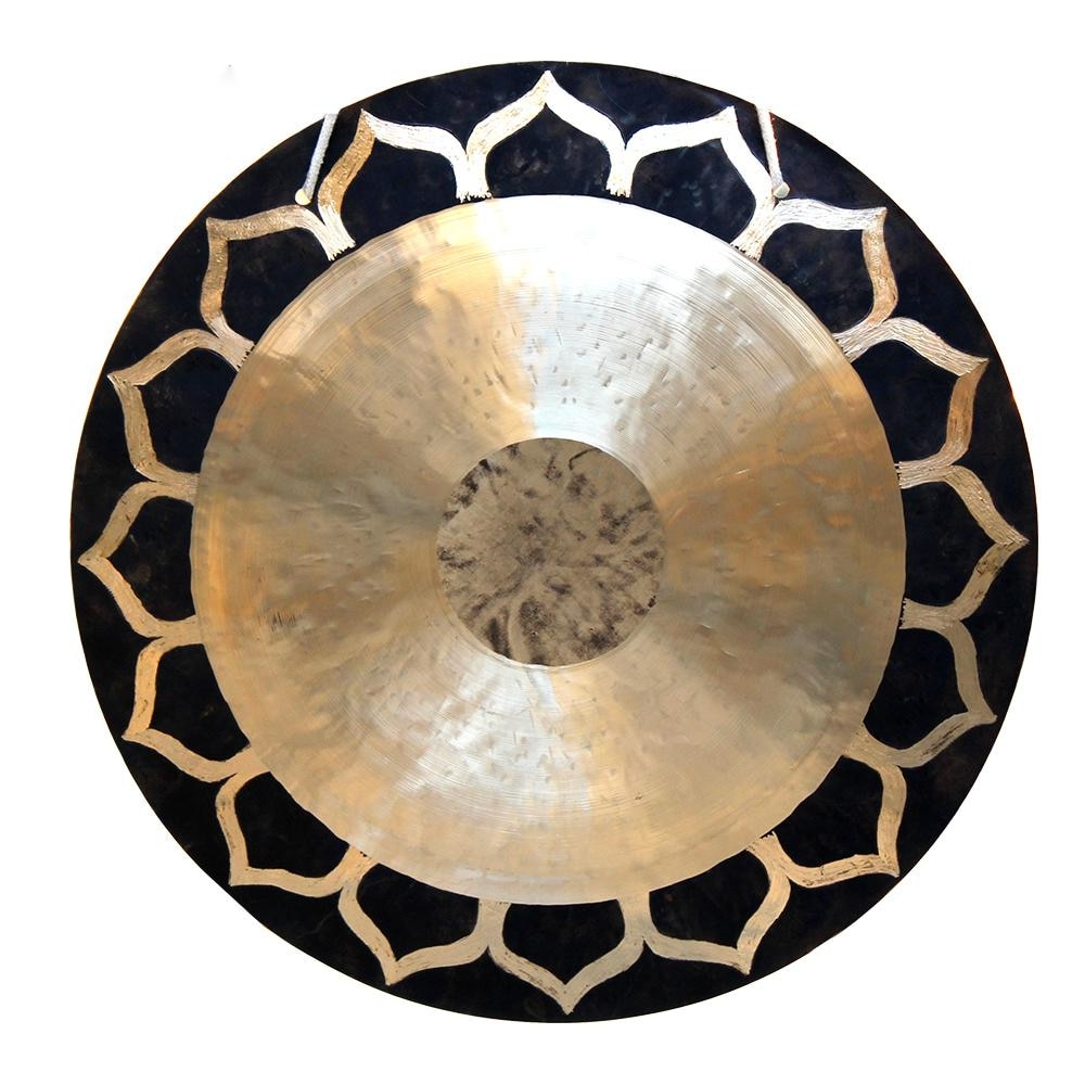 24-inch Lotus Wind Gong with Stand featuring a lotus petal design border