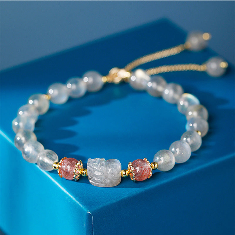 6mm Pixiu Healing Bracelet with Aquamarine, Strawberry Quartz & Amethyst