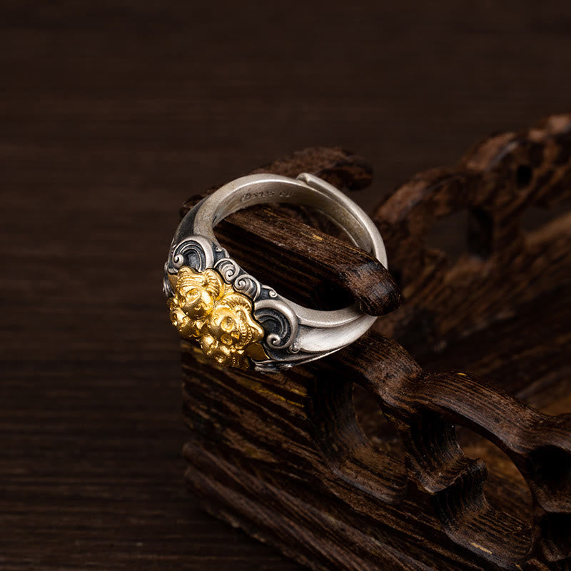 Sterling Silver Tibetan Skull Protection Ring Adjustable