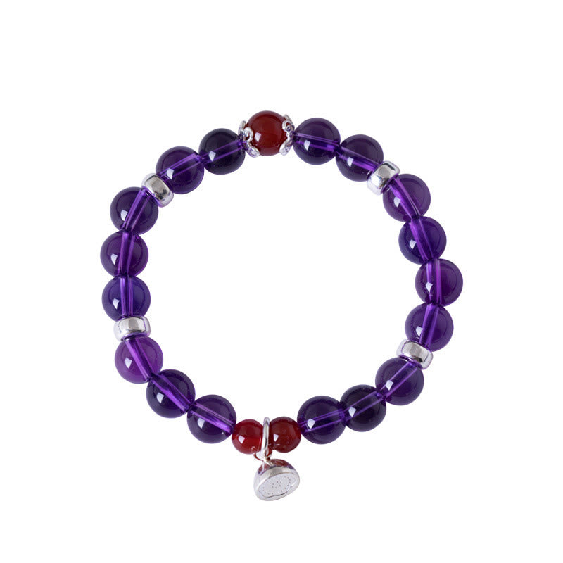 8mm Amethyst Red Agate Sterling Silver Positive Bracelet