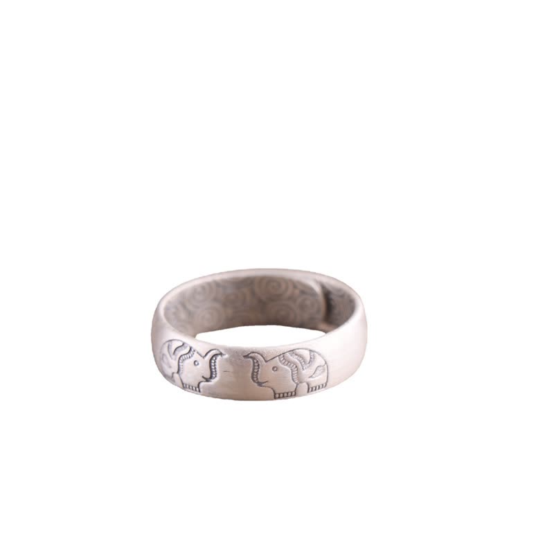 Adjustable 999 Silver Lotus Elephant Blessing Ring