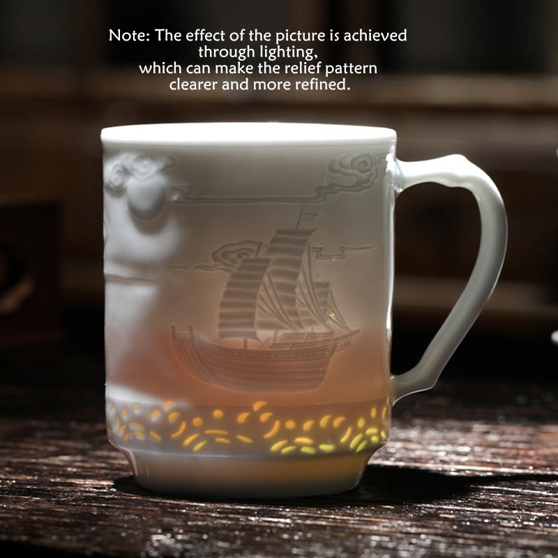 420ml Jingdezhen Porcelain Zen Tea Cup with Dragon Phoenix Design