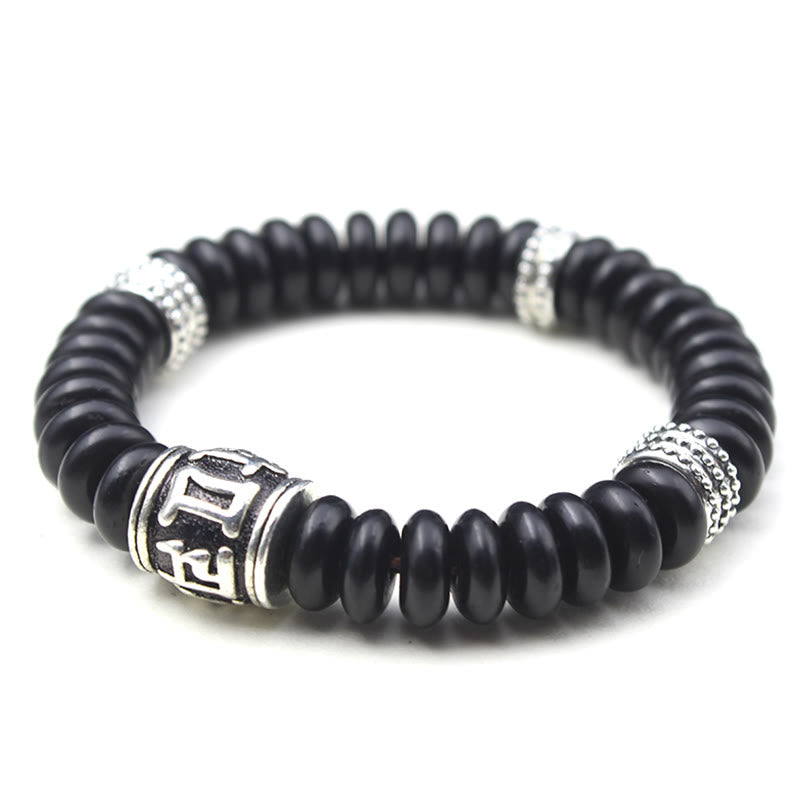 Tibetan Coconut Shell Om Mani Padme Hum Bracelet 14-16cm