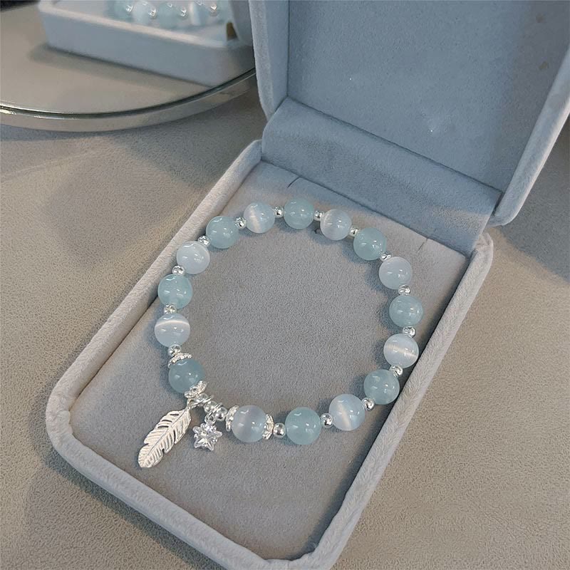 Sterling Silver Aquamarine Cat's Eye Healing Bracelet 14-16cm