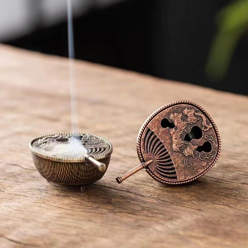 Small Mini Copper Alloy Gourd Fan Pipa Incense Burner