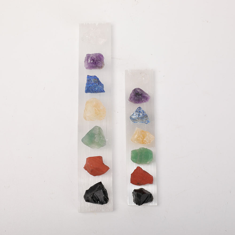 24cm Selenite Wand with Raw Chakra Stones for Healing