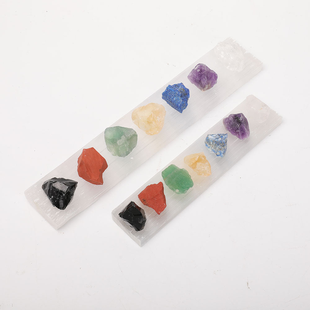 24cm Selenite Wand with Raw Chakra Stones for Healing