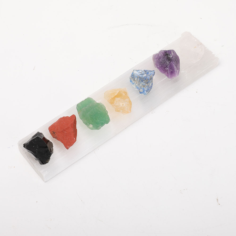 24cm Selenite Wand with Raw Chakra Stones for Healing