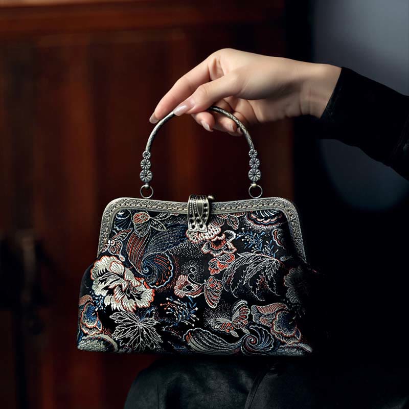 Butterfly Flowers Metal Handle Handbag 22cm | Spiritual Jewelry