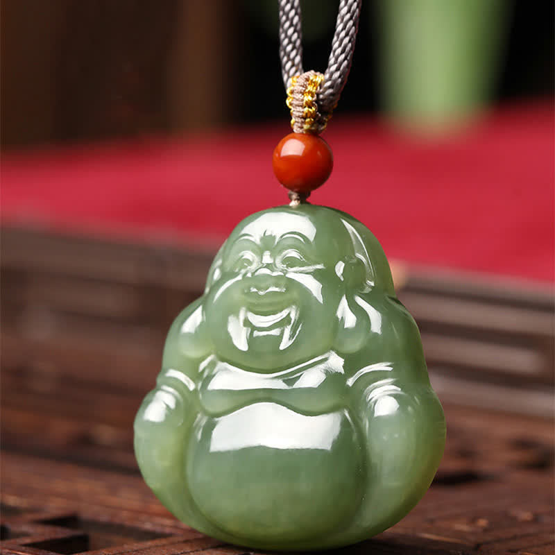 Hetian Jade Laughing Buddha Necklace for Abundance & Prosperity