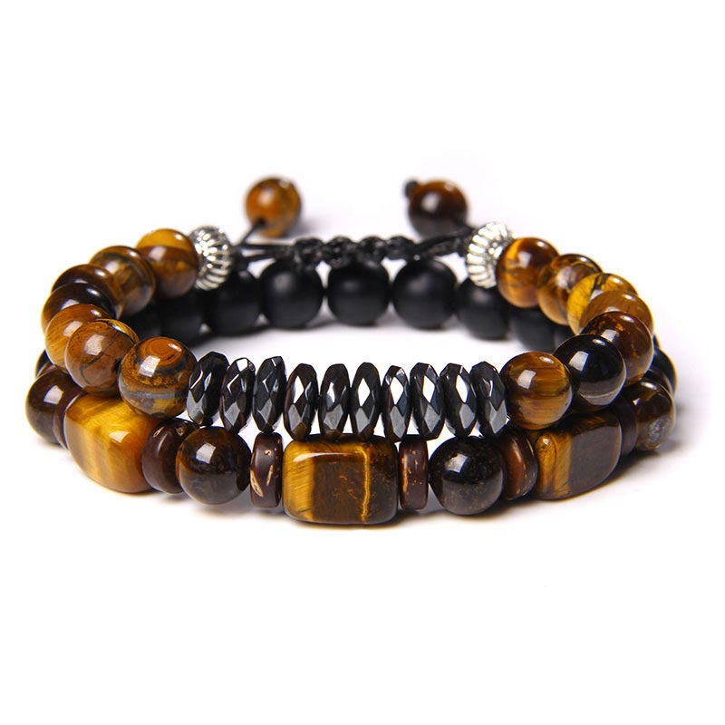 6mm Tiger Eye Frosted Hematite Courage Bracelet