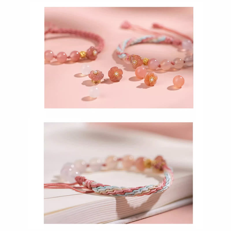 Reincarnation Knot Agate Bracelet with Peach Blossom Charm