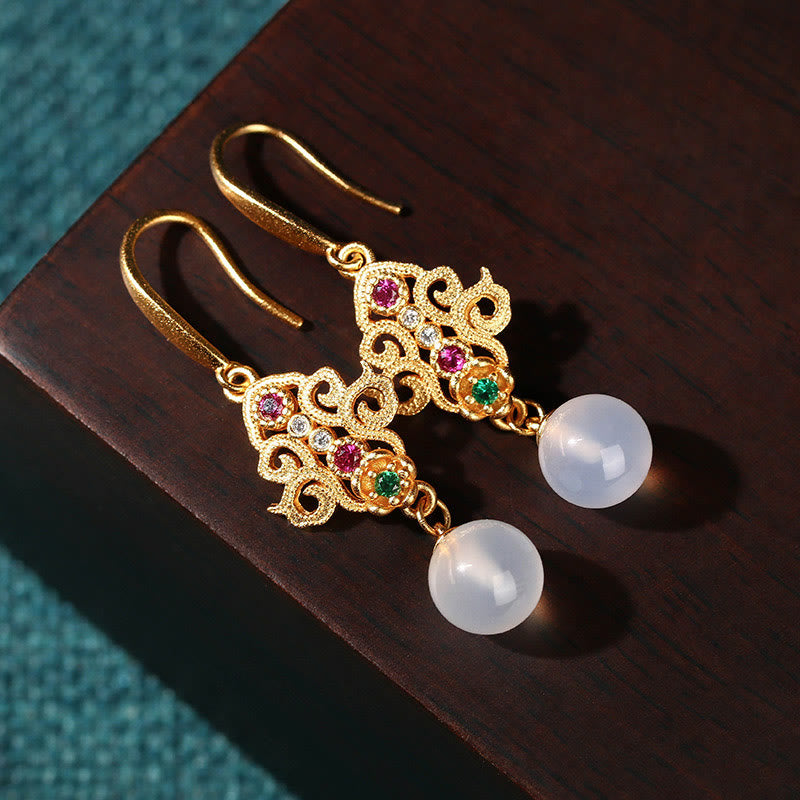24K Gold Plated Chalcedony Spiritual Dangle Earrings