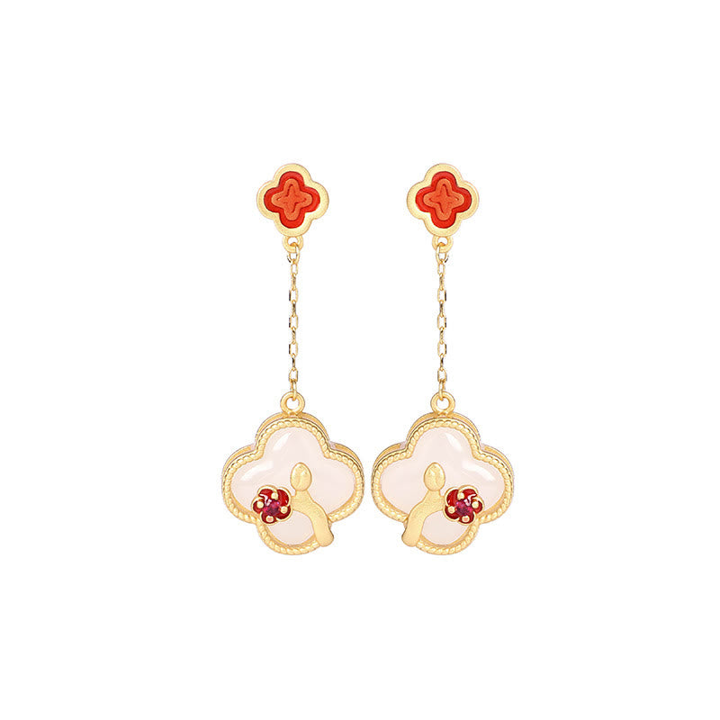24K Gold Plated White Jade Luck Pendant Necklace & Earrings