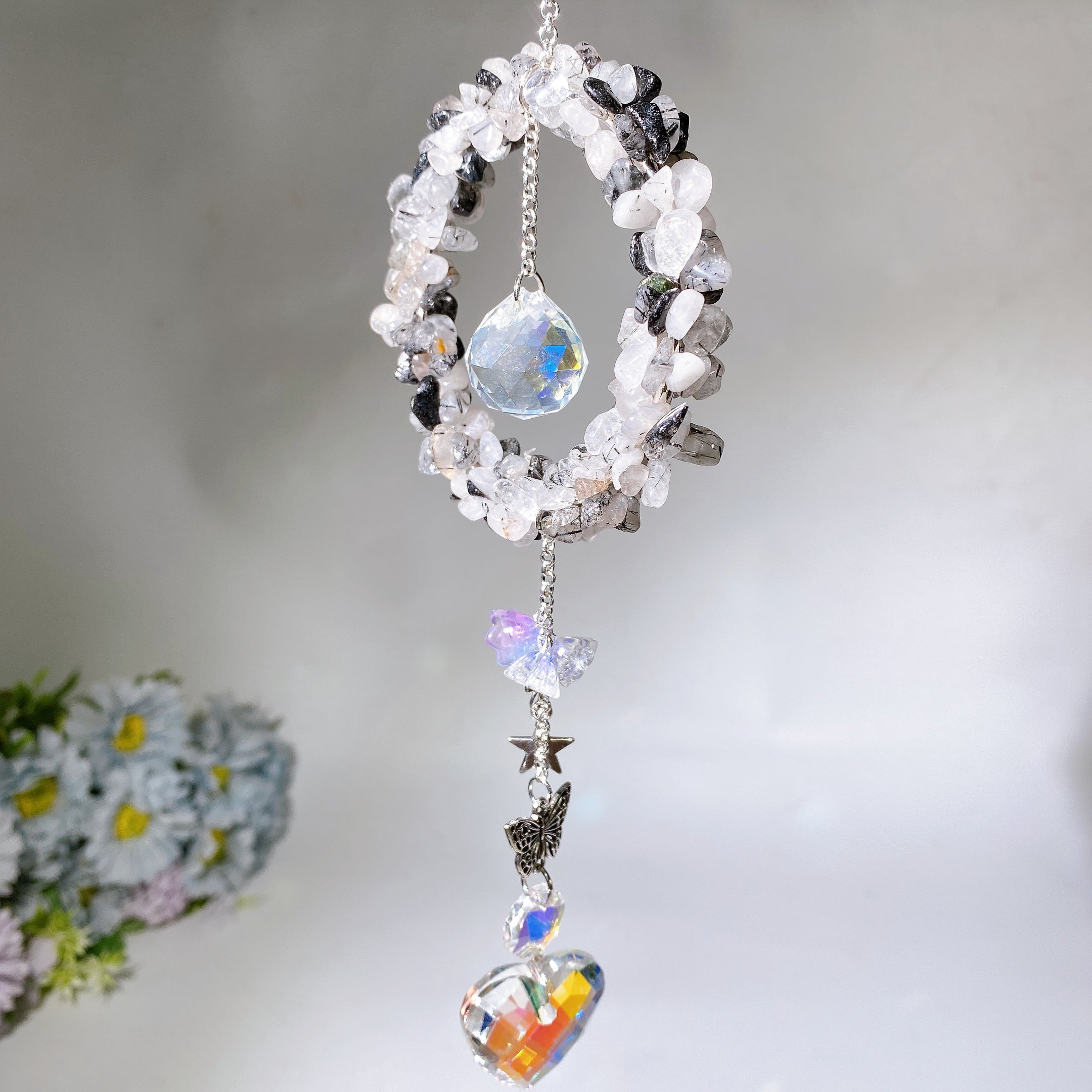 25-28cm Crystal Chips Suncatcher for Sunlight Energy Healing