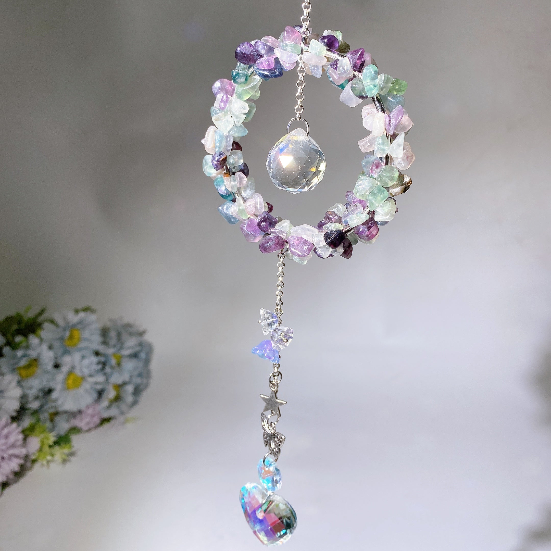 25-28cm Crystal Chips Suncatcher for Sunlight Energy Healing
