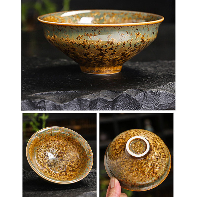 Colorful Brown Ceramic Chinese Tea Cup Bowl 210ml Size