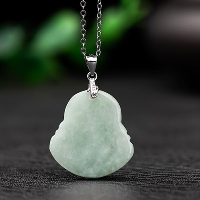 925 Sterling Silver Jade Laughing Buddha Necklace for Prosperity