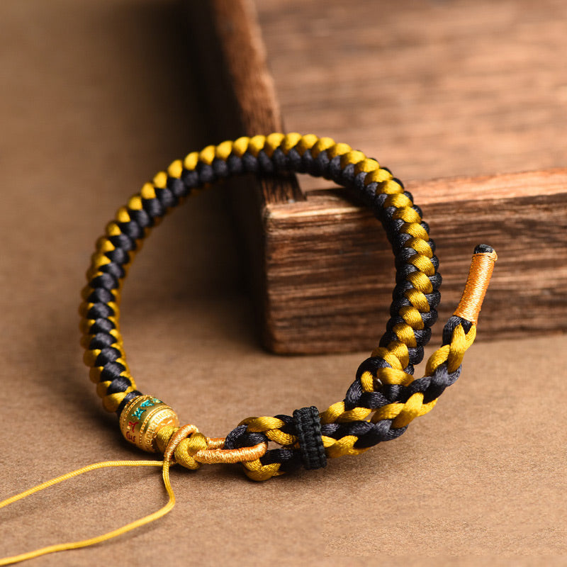 Om Mani Padme Hum Tibetan Black Gold Rope Bracelet