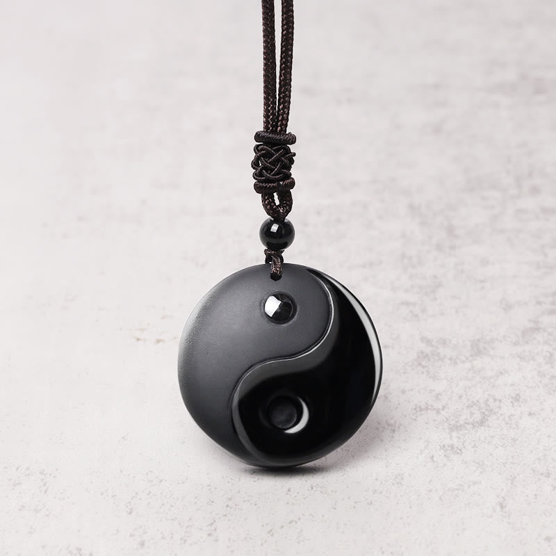 Black Obsidian Taoism Yin Yang Necklace for Purification