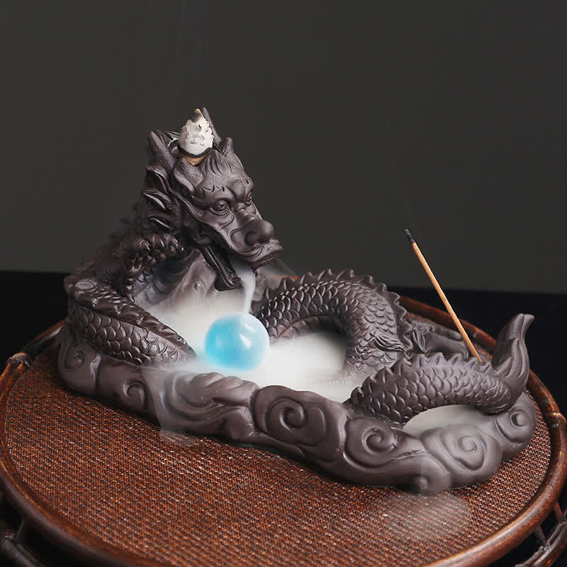 Purple Clay Dragon Incense Burner for Luck & Protection