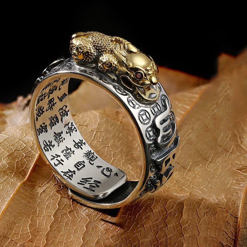 Om Mani Padme Hum Silver PiXiu Wealth Ring 990 Sterling