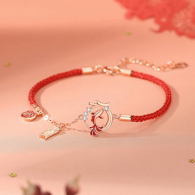 925 Sterling Silver Dragon Koi Fish Luck Necklace & Bracelet Set