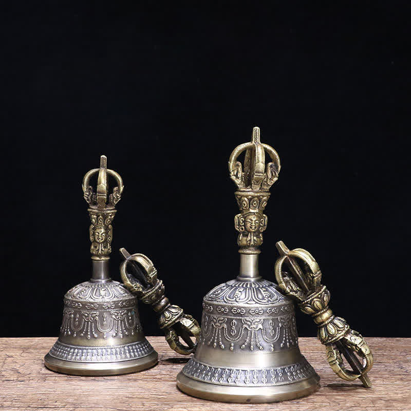 Copper Tibetan Bell and Vajra Meditation Set - Small