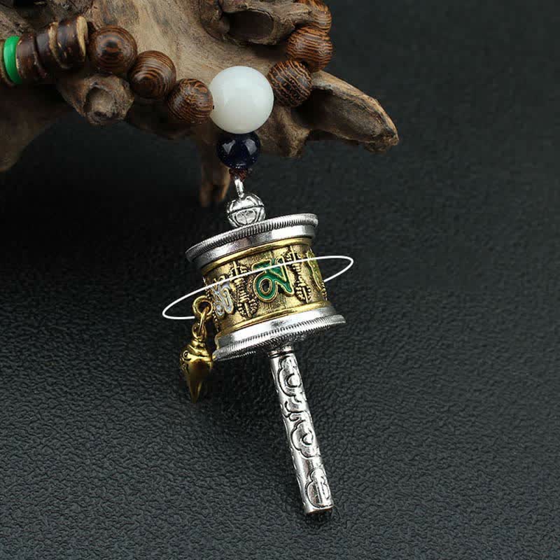 Turquoise Om Mani Padme Hum Prayer Wheel Necklace