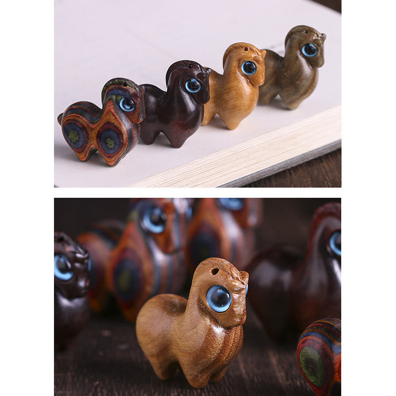 Medium Small Leaf Red Sandalwood Lucky Mini Horse Protection Figurine