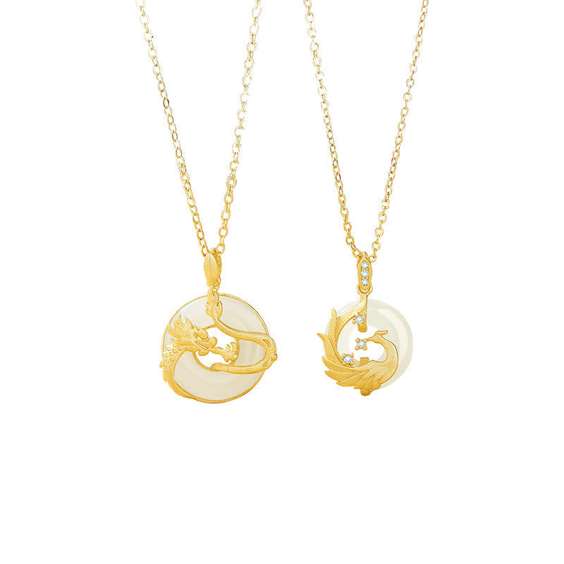 Unisex 925 Sterling Silver Dragon Year Hetian Jade Necklace