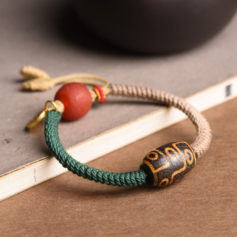 Nine-Eye Dzi Bead Wealth Bracelet | Handmade Agate Rope