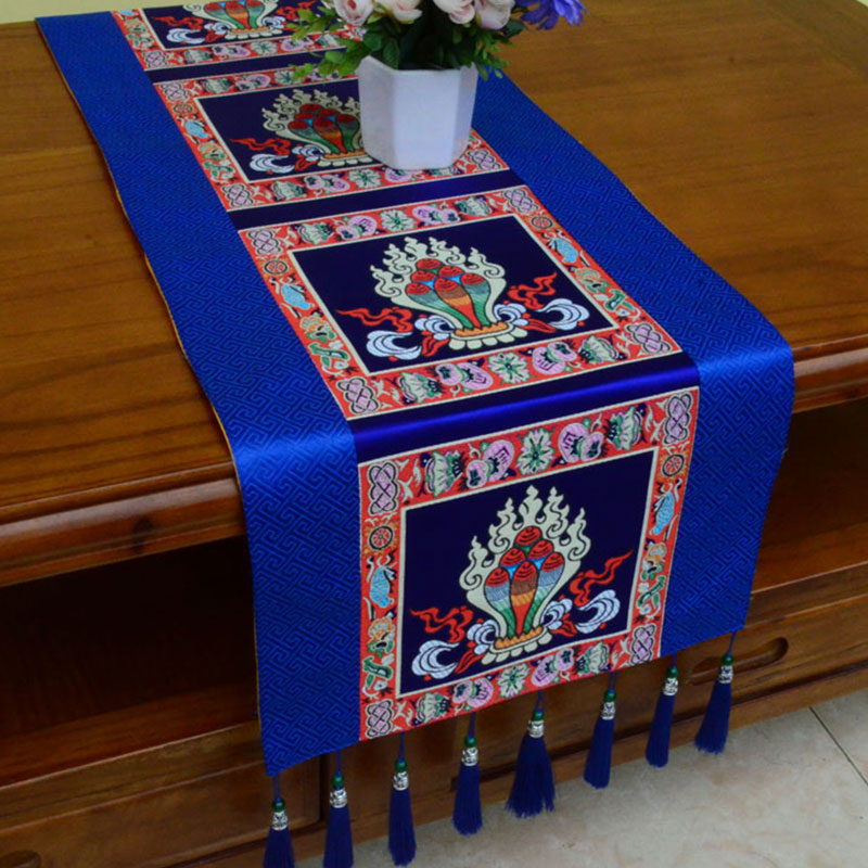 Meditation Altar Mat with Tibetan Vajra and Auspicious Symbols, 95x33cm