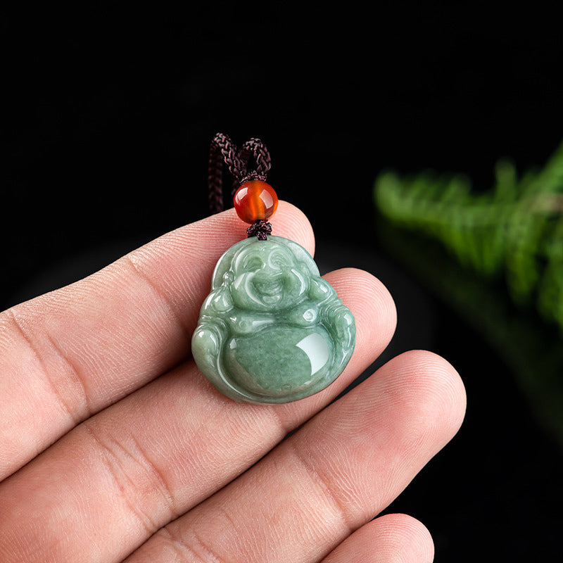 Cyan Jade Laughing Buddha Success Necklace Unisex 24mm