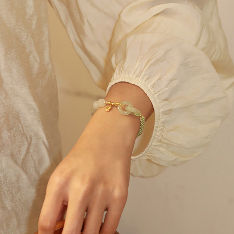 Natural Hetian Jade Double Peace Buckle Bracelet for Abundance
