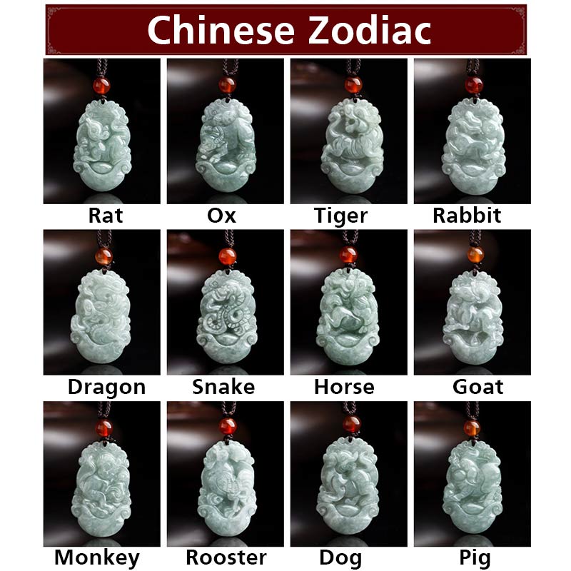 Unisex Jade Chinese Zodiac Success Pendant Necklace